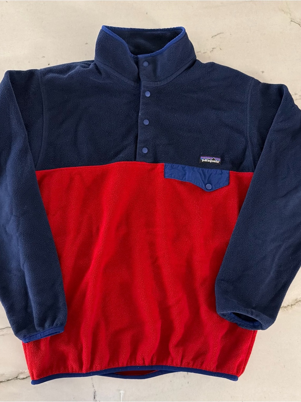 Patagonia Synchilla Fleece Snap-T Pullover Mens Medium Blue Red Colorblock